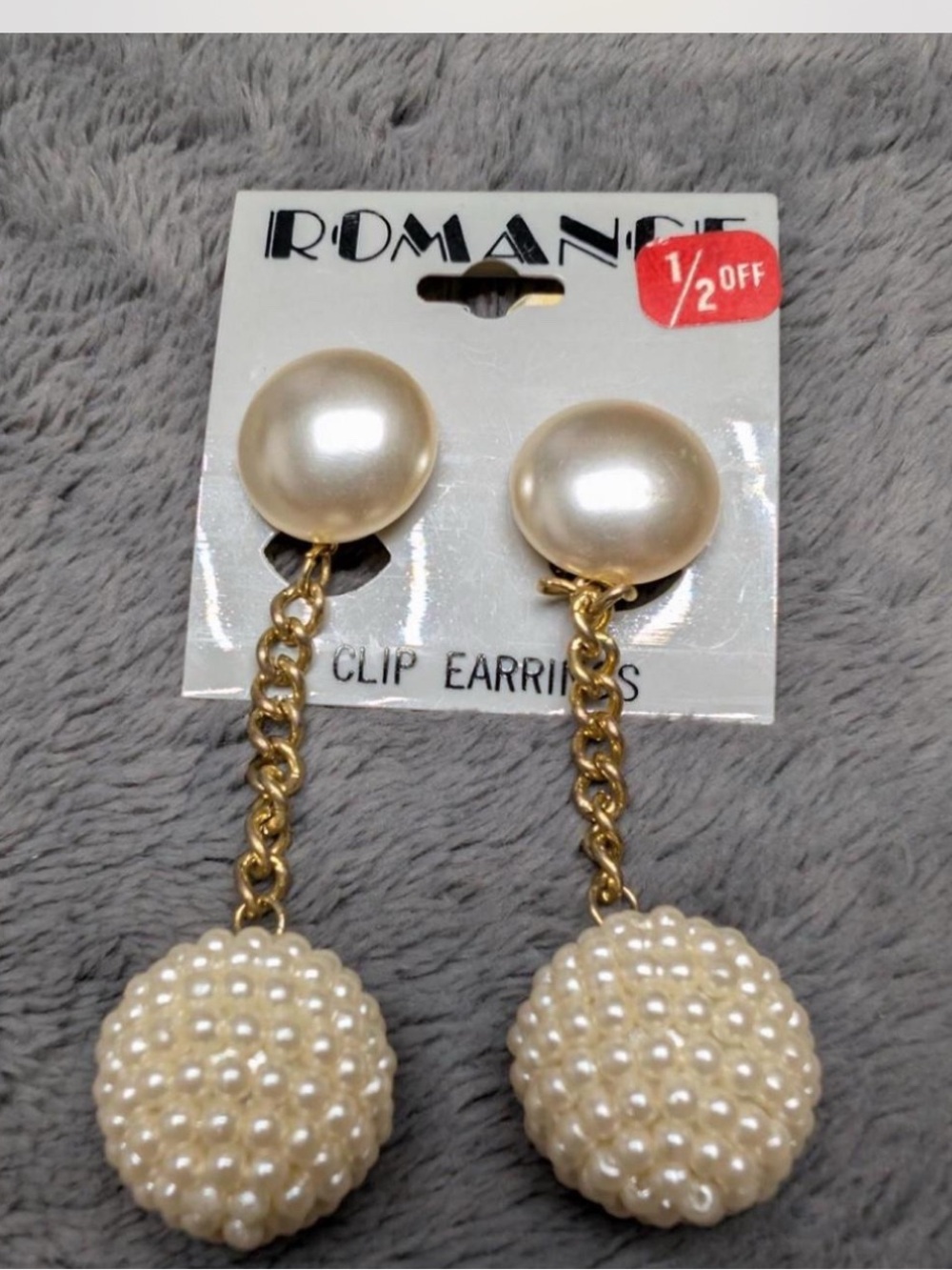 Gold Chain Pearl Drop Clip Earrings - Ivory Vintage